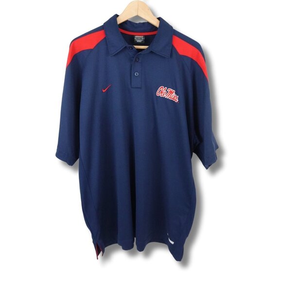 Ole Miss Rebels Nike Team Dri-Fit Polo Shirt Navy Red Size XL Vintage Y2K - Picture 1 of 6